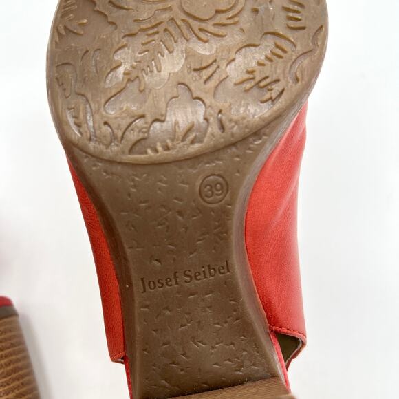 JOSEF SEIBEL Bonnie Leather Peep Toe Bootie Womens 9 Red Slingback Block Heel - Picture 9 of 13
